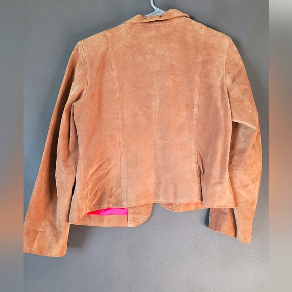 i.e. womens PL button front western suede 100% leather carmel color jacket - Picture 2 of 5